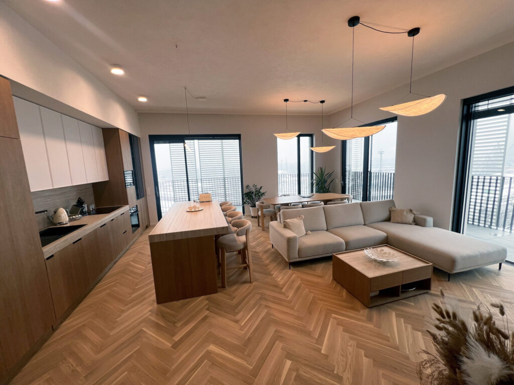 Finished living room with kitchen — flat in Bratislava – Prístavná