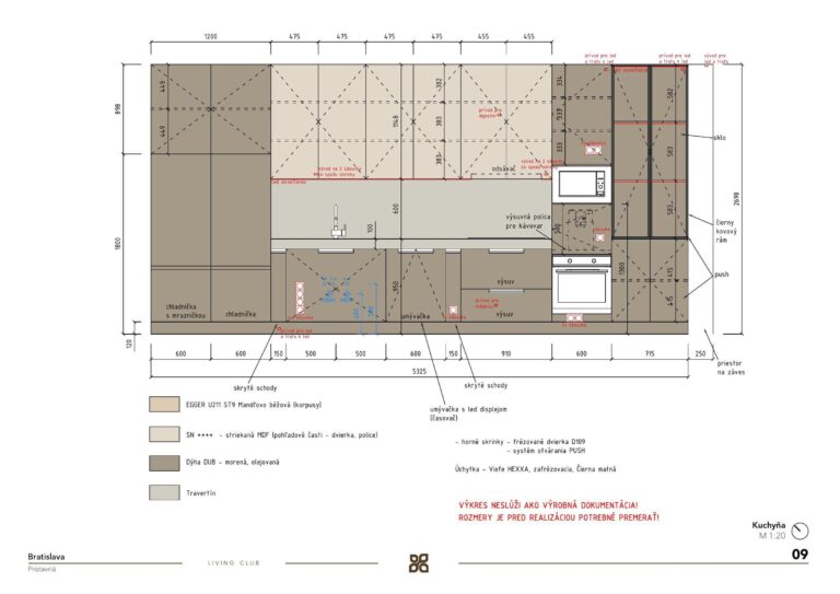 Technical documentation — drawing of the made-to-measure kitchen